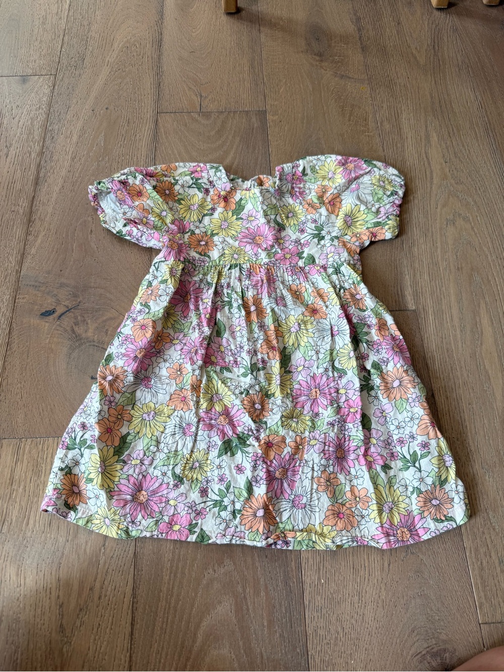 Zara Floral Puff-Sleeve Dress in Pink, Orange, Yellow & Green 5-6y